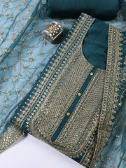 Neck Embroidered Chanderi Unstitched Suit With Dupatta