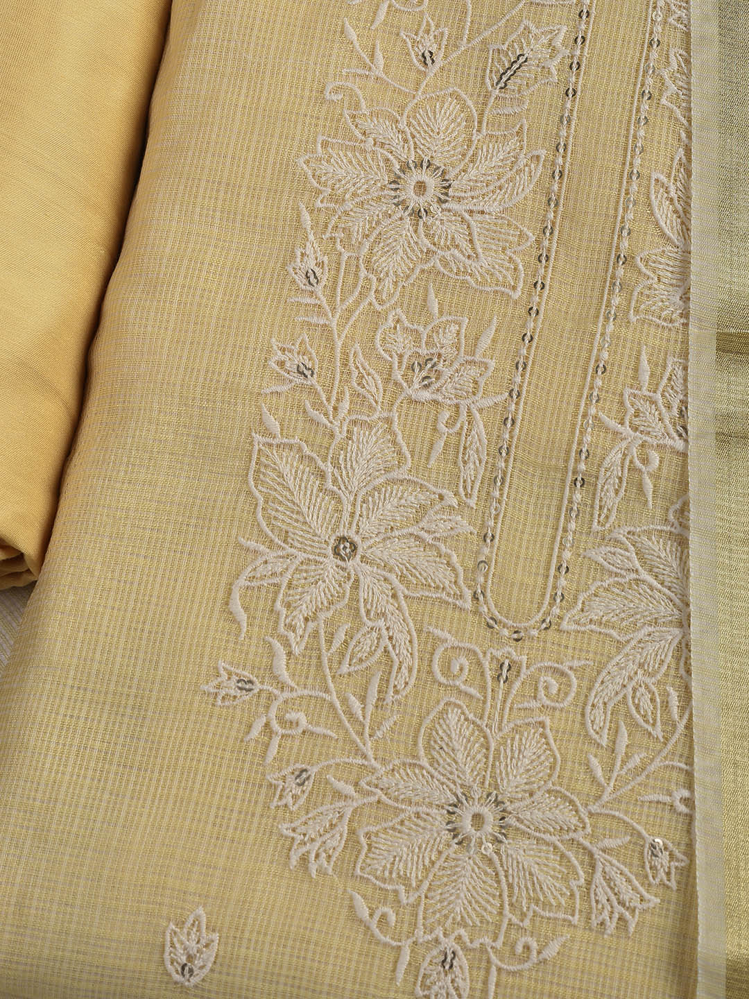 Neck Embroidered Cotton Blend Unstitched Suit With Dupatta