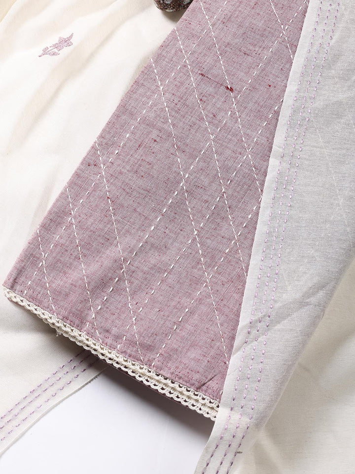 Plain Cotton Blend Unstitched Suit Piece With Dupatta