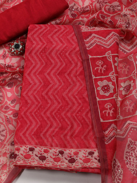 Kantha Print Chanderi Unstitched Suit With Dupatta