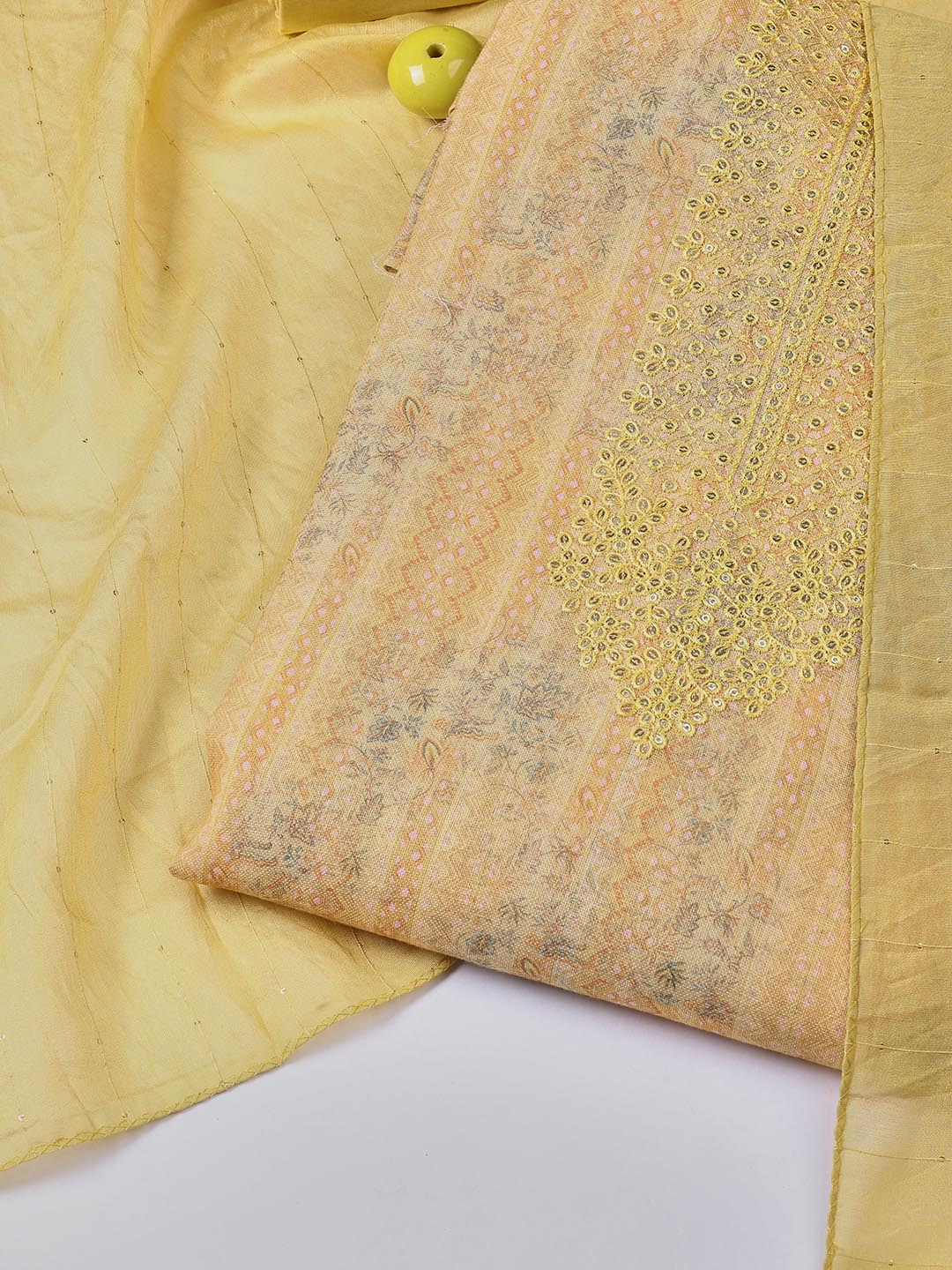 Neck Embroidery Linen Unstitched Suit With Dupatta