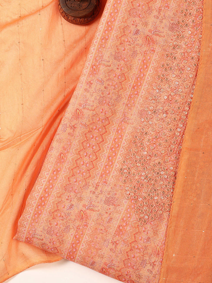 Neck Embroidery Linen Unstitched Suit With Dupatta