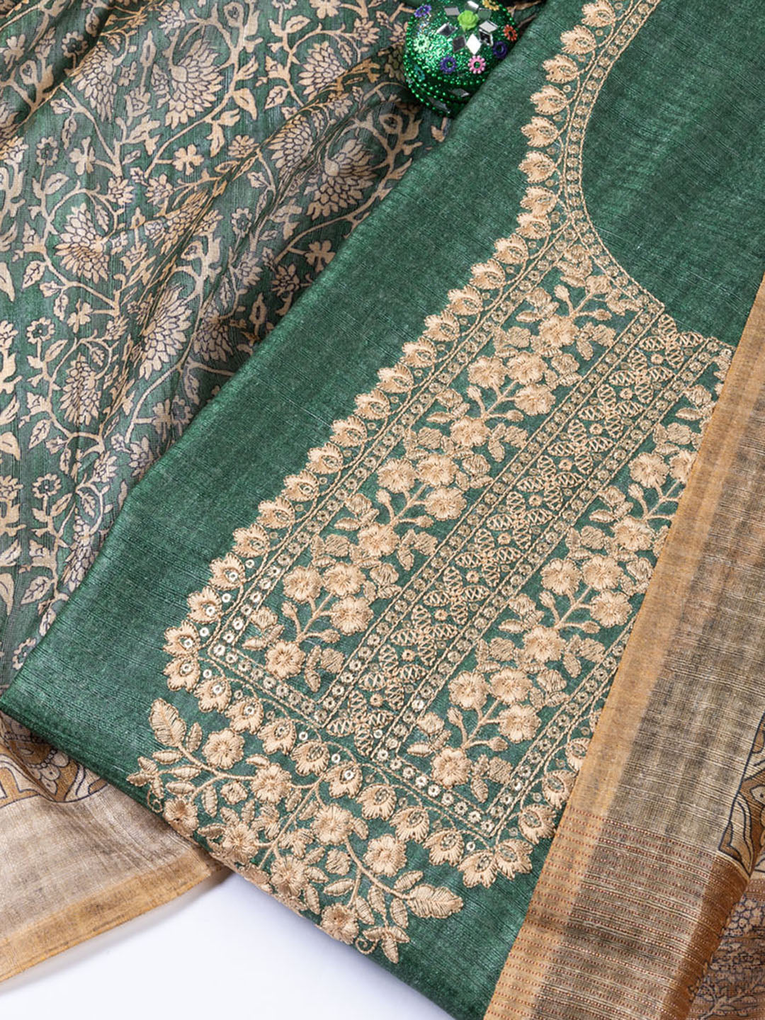 Neck Embroidered Chanderi Unstitched Suit With Dupatta