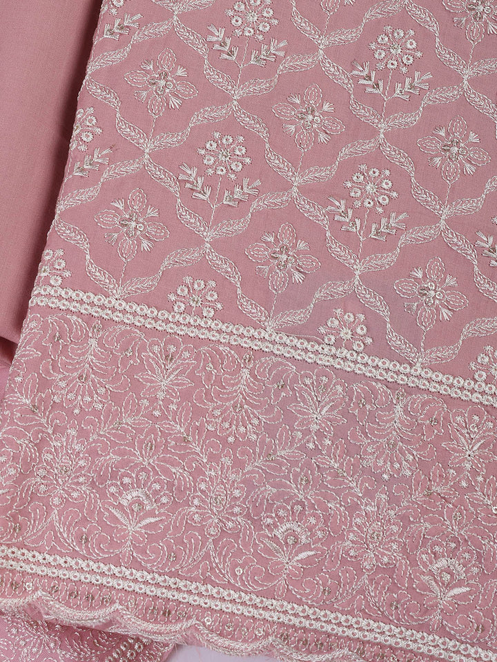 Embroidered Cotton Blend Unstitched Suit Piece With Dupatta