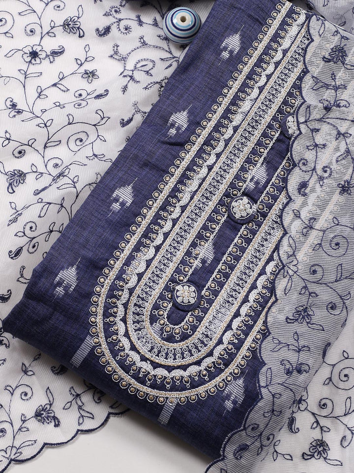 Neck Embroidered Cotton Blend Unstitched Suit Piece With Dupatta
