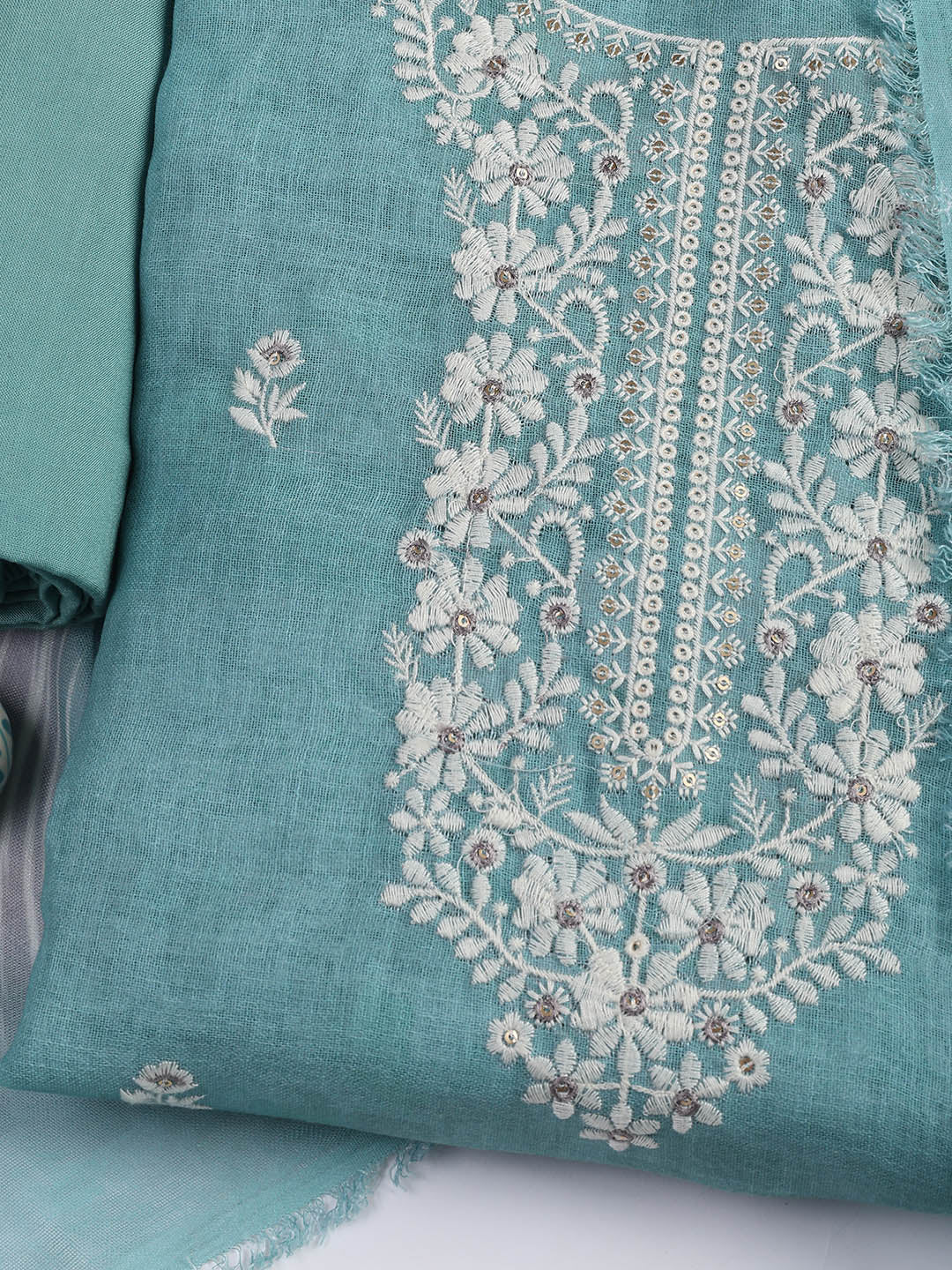 Embroidered Chanderi Unstitched Suit Piece With Dupatta