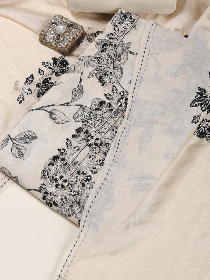 Neck Embroidered Chanderi Unstitched Suit Piece With Dupatta