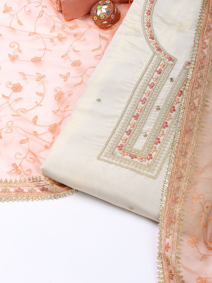 Neck Embroidery Tissue Unstitched Suit With Dupatta