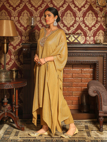 Sequin Embroidered Georgette Kaftan Kurti With Pants