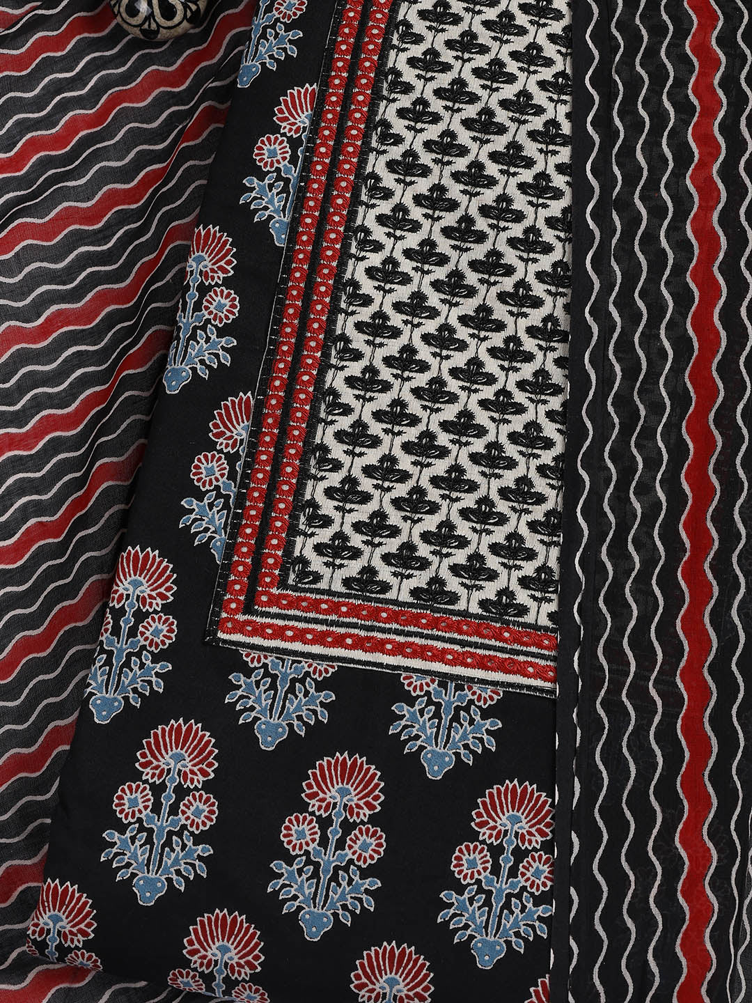 Printed Cotton Blend Unstitched Suit With Dupatta