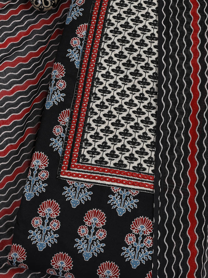 Printed Cotton Blend Unstitched Suit With Dupatta