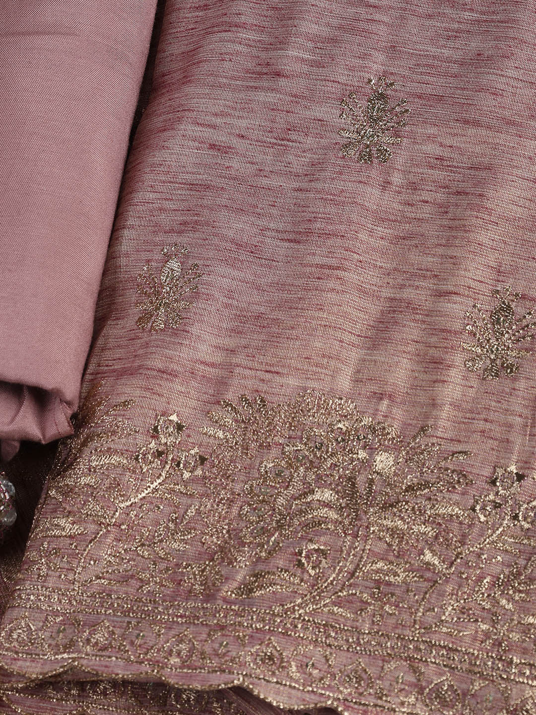 Embroidered Chanderi Unstitched Suit Piece With Dupatta