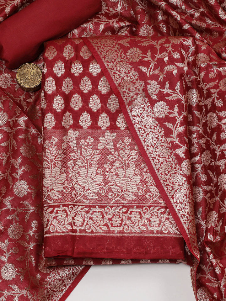 Woven Banarasi Chanderi Unstitched Suit With Dupatta