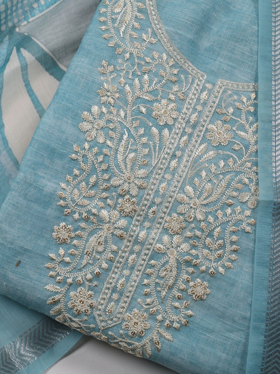 Neck Embroidered Chanderi Unstitched Suit With Dupatta