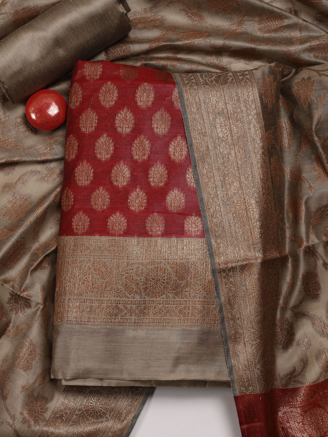 Neck Embroidered Chanderi Unstitched Suit Piece With Dupatta