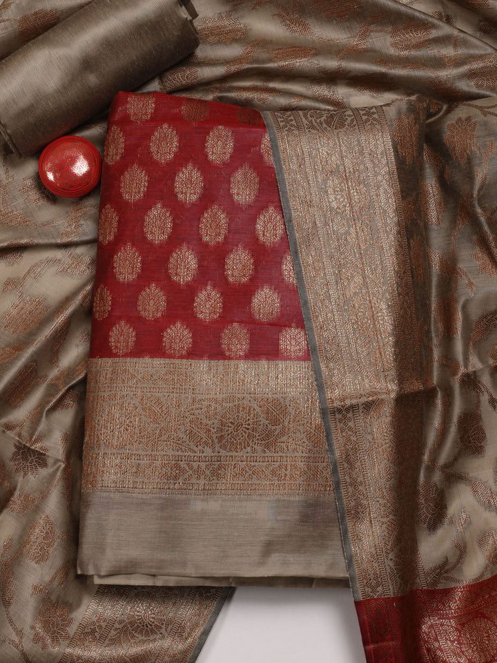 Neck Embroidered Chanderi Unstitched Suit Piece With Dupatta