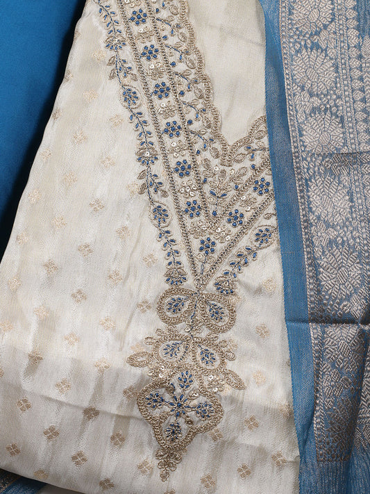 Neck Embroidered Tissue Unstitched Suit Piece With Dupatta