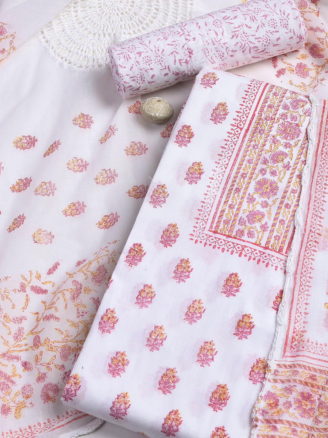 Printed Cotton Blend Unstitched Suit With Dupatta