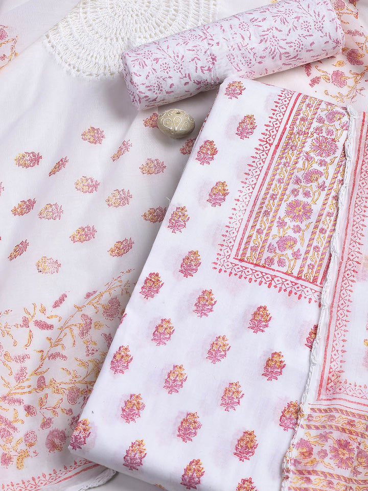 Printed Cotton Blend Unstitched Suit With Dupatta