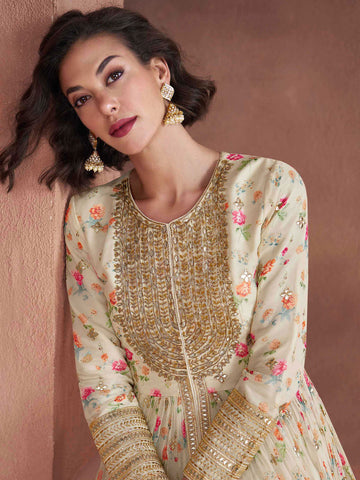 Embroidered Sequin Georgette Kurta With Palazzo And Dupatta