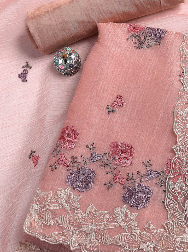 Embroidery Tissue Unstitched Suit With Dupatta