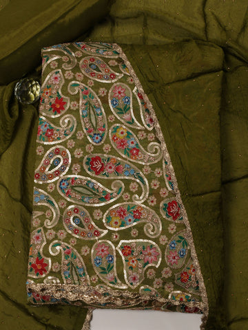 Paisley Printed & Sequin Embroidered Chinon Unstitched Suit Piece