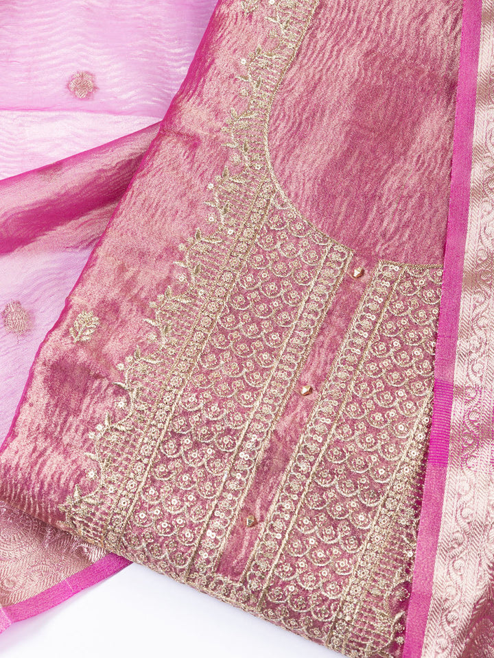 Neck Embroidered Tissue Unstitched Suit Piece With Dupatta