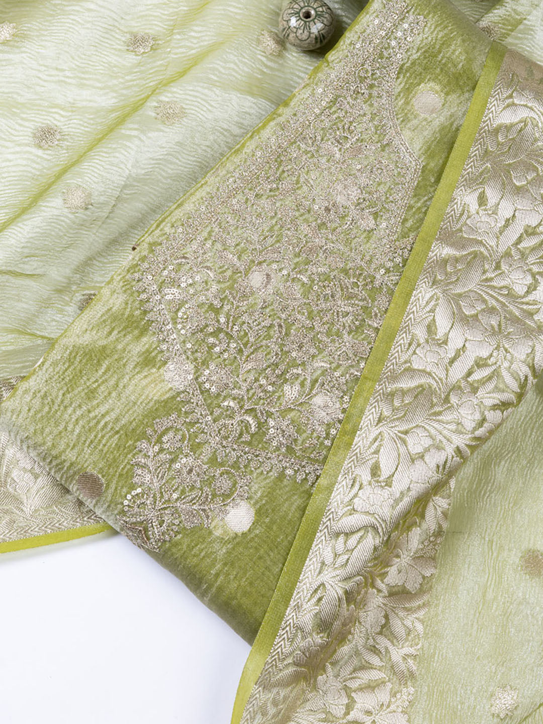 Neck Embroidered Tissue Unstitched Suit Piece With Dupatta