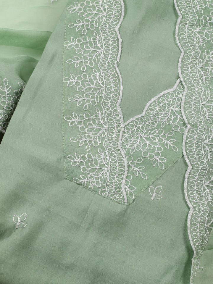 Neck Work Chanderi Unstitched Suit Piece With Dupatta