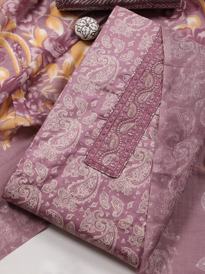 Printed Cotton Blend Unstitched Suit Piece With Dupatta