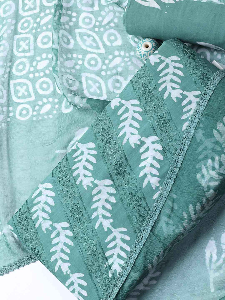 Printed Cotton Blend Unstitched Suit With Dupatta