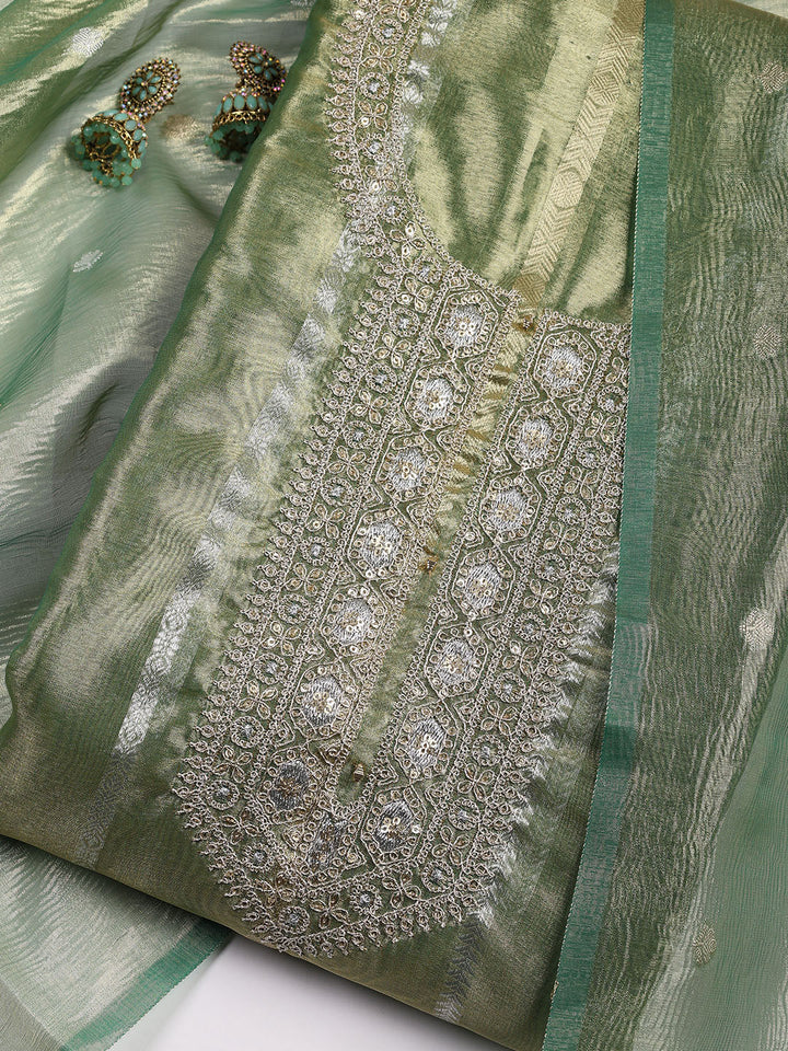 Neck Embroidered Tissue Unstitched Suit With Dupatta