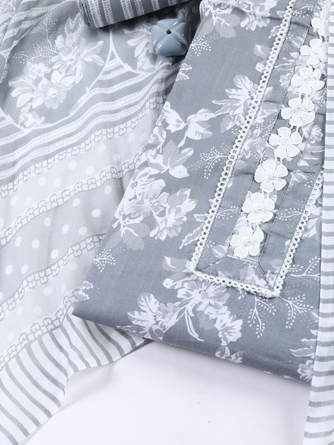 Printed Cotton Blend Unstitched Suit With Dupatta