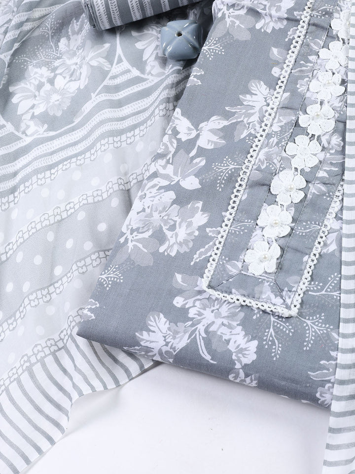 Printed Cotton Blend Unstitched Suit With Dupatta