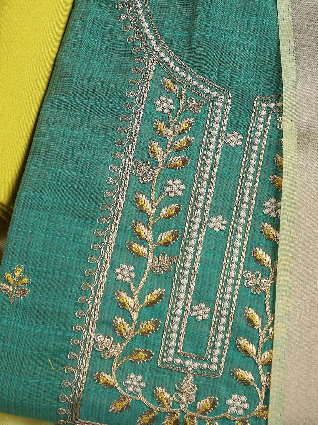 Neck Embroidered Cotton Blend Unstitched Suit With Dupatta