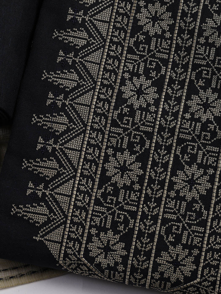 Embroidered Cotton Blend Unstitched Suit Piece With Dupatta
