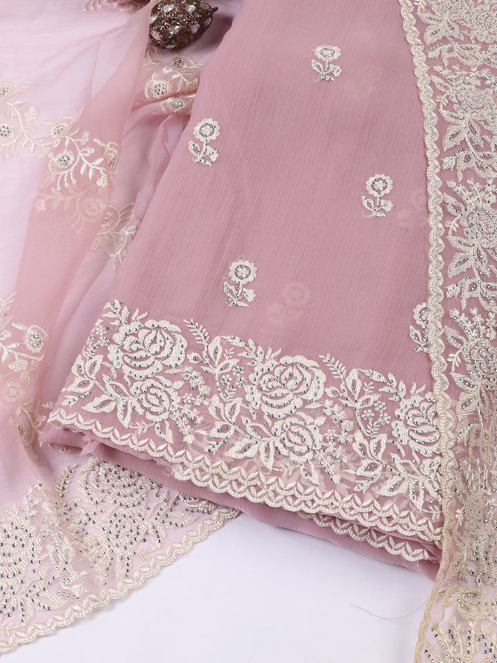 Embroidered Organza Unstitched Suit With Dupatta