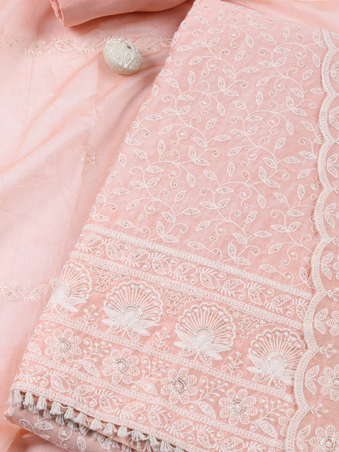Embroidered Chanderi Unstitched Suit With Dupatta