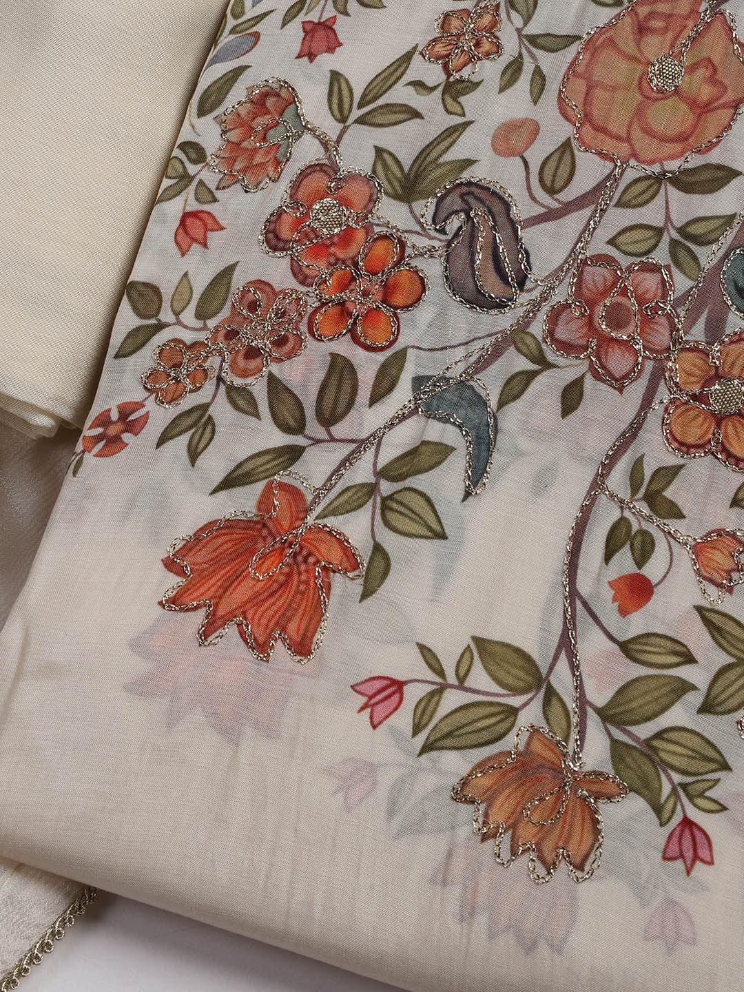 Gota Work Muslin Unstitched Suit Piece With Dupatta