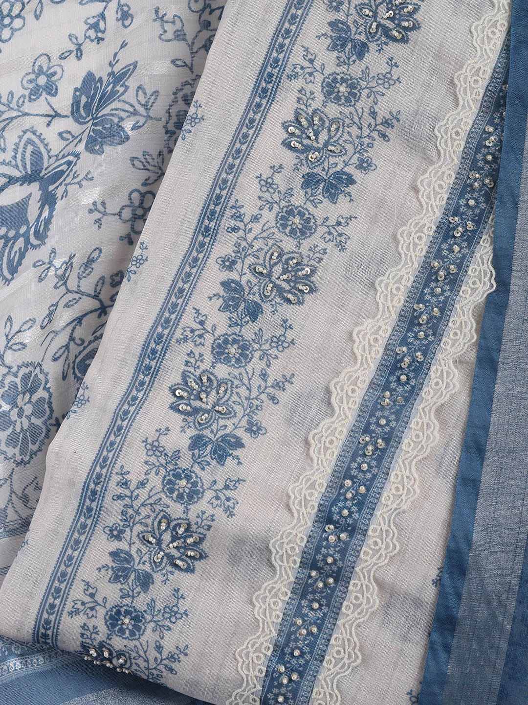 Printed Linen Unstitched Suit Piece With Dupatta