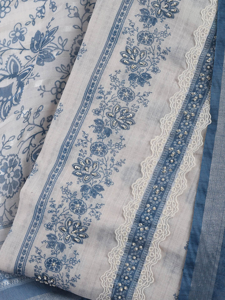 Printed Linen Unstitched Suit Piece With Dupatta