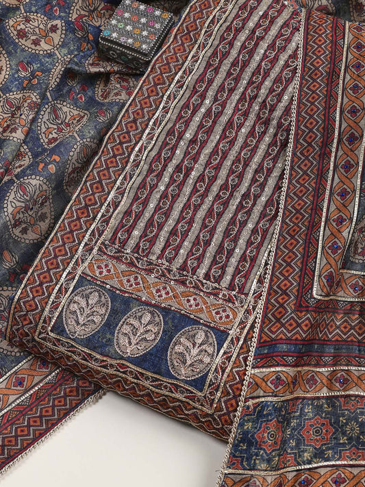 Neck Embroidery Tussar Unstitched Suit Piece With Dupatta