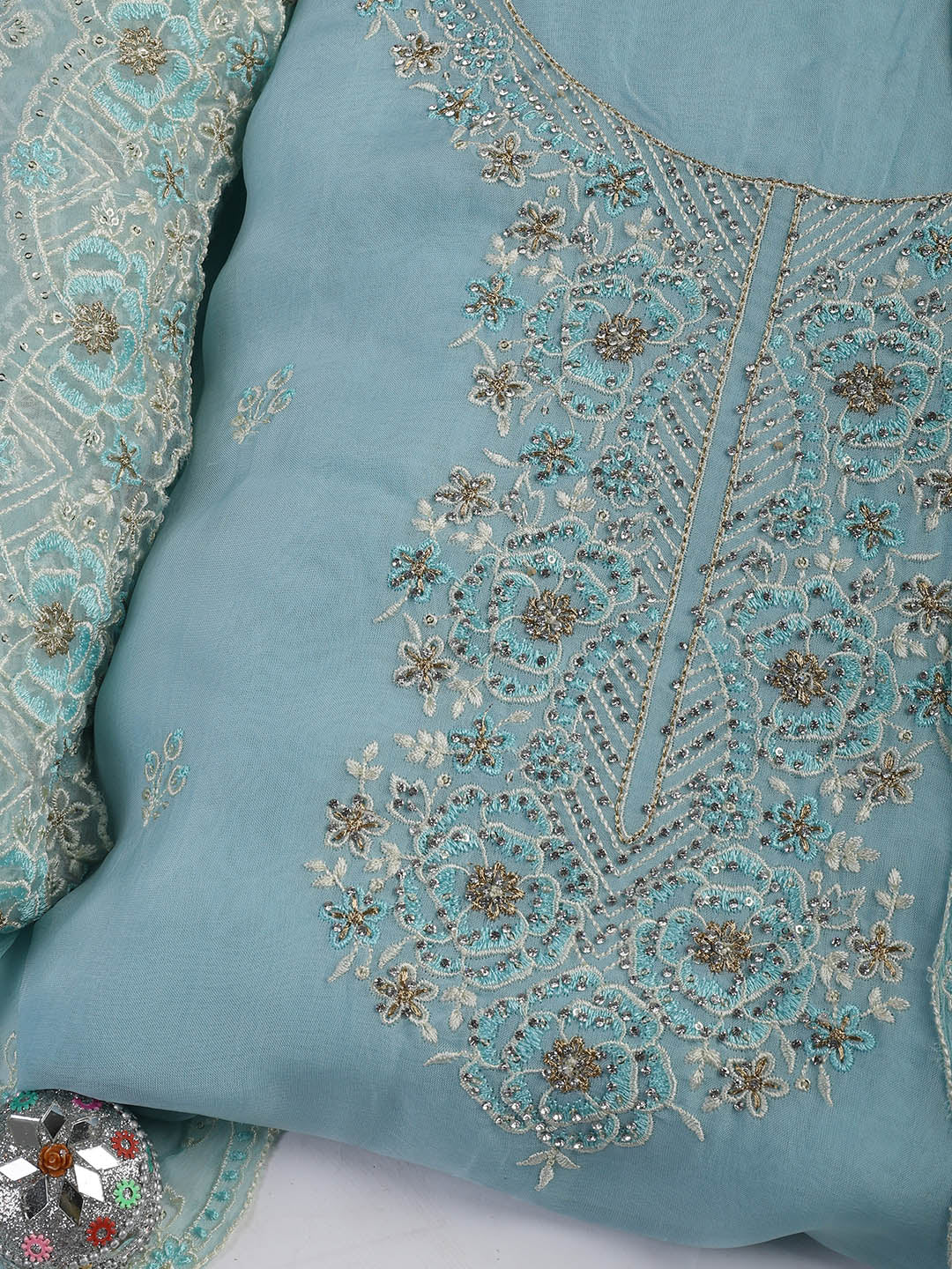 Embroidered Chanderi Unstitched Suit Piece With Dupatta