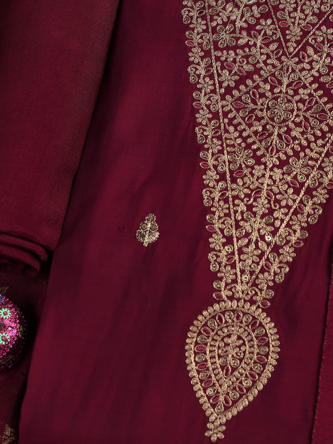 Embroidered Chanderi Unstitched Suit Piece With Dupatta