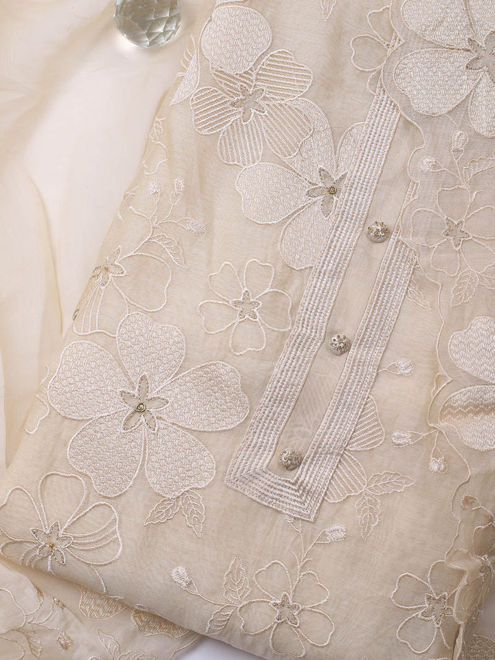 Embroidered Chanderi Unstitched Suit With Dupatta