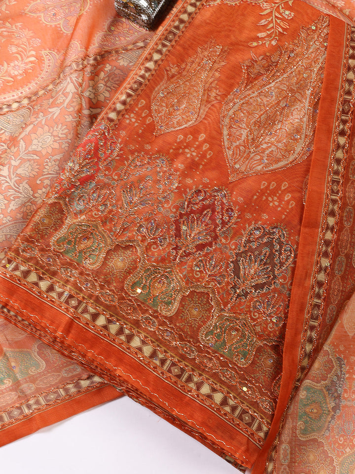 Neck Patti Chanderi Unstitched Suit With Dupatta