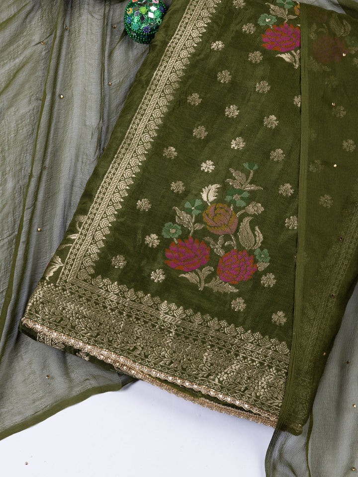 Woven Chanderi Unstitched Suit Piece With Dupatta