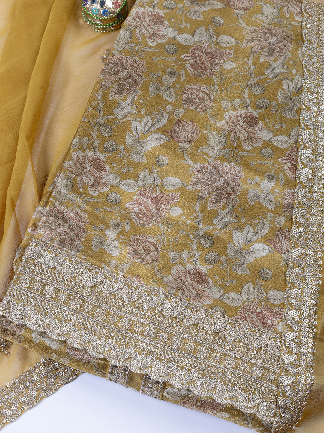 Neck Embroidered Tissue Unstitched Suit With Dupatta