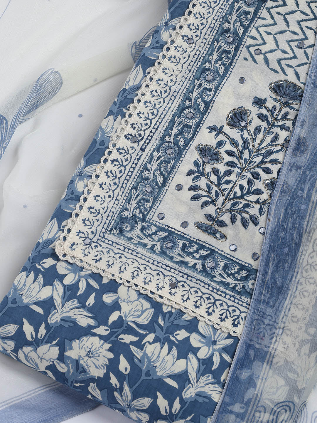Printed Cotton Blend Unstitched Suit With Dupatta