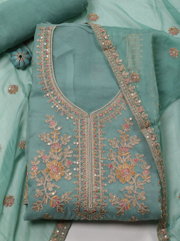 Neck Embroidery Organza Unstitched Suit Dupatta